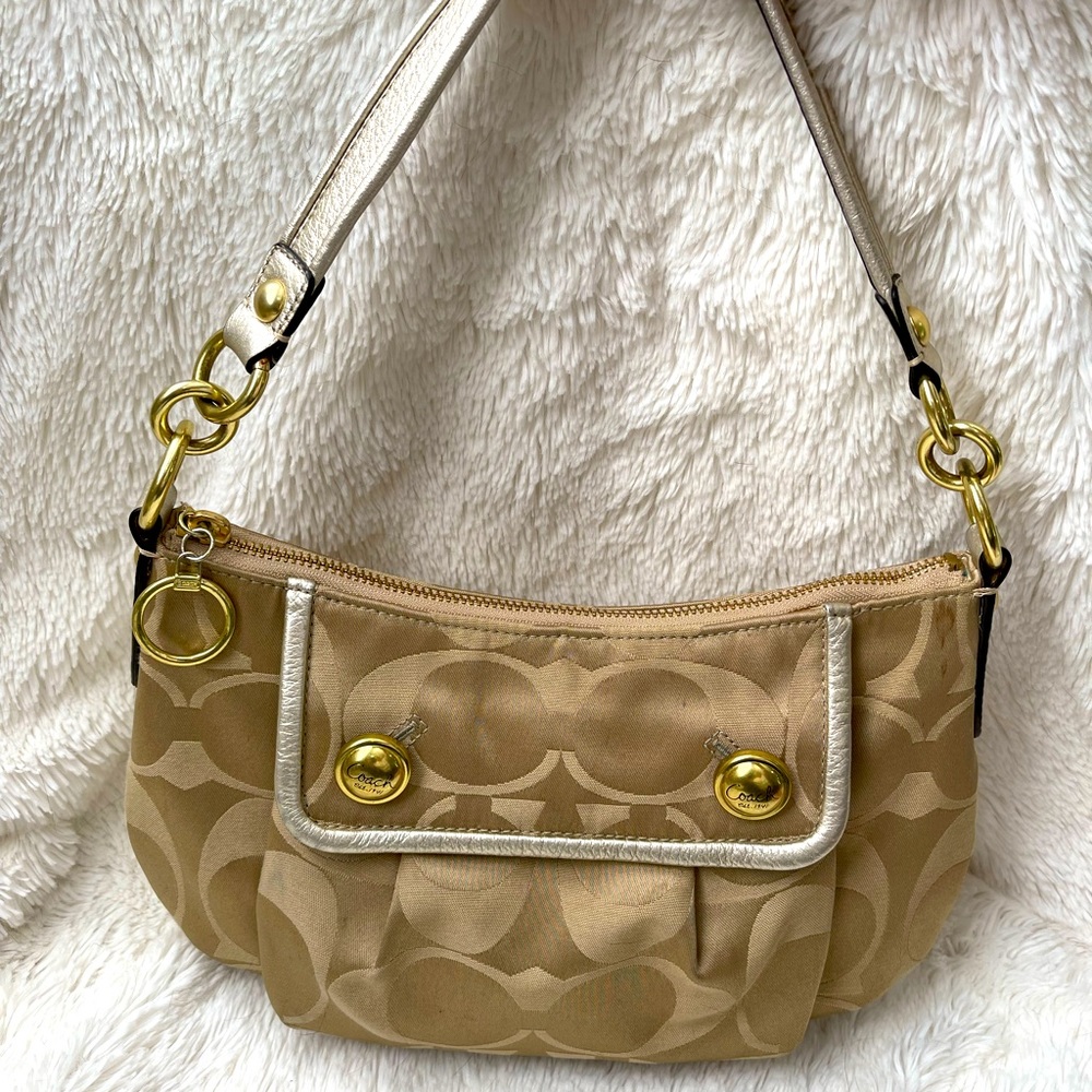 Coach Poppy Gold sateen shoulder/ hobo bag with detachable longer strap